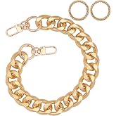 Cwualo Upgraded Large Flat Chain Strap with Two Twisted O Rings, Metal Luxury Handbag Strap, Fashion Replacement Purse Handle for DIY Crafts, Fits Large or Small Bags-Gold Aluminum