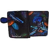 Shag Wear Raven Feather Small Women’s Wallet, Vegan Faux Leather Bifold with Card Slots, ID Window and Compact Snap Closure in Black 4.5"