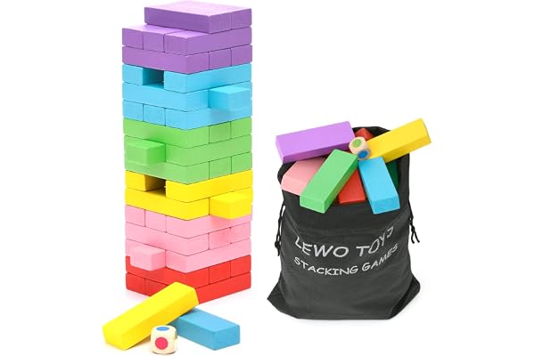 Lewo Wooden Stacking Board Games Building Blocks for Kids Boys Girls- 48 Pieces