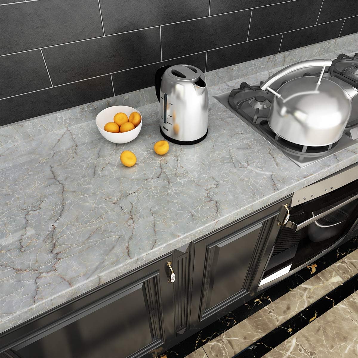 Livelynine 40CMX10M Marble Wallpaper Self Adhesive Vinyl Wrap for Kitchen Worktop Covering Marble Effect Sticky Back Plastic roll Contact Paper Waterproof Kitchen Counter Top Table Desk - Image 3