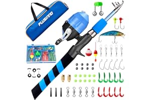 PLUSINNO Kids Fishing Pole, Portable Telescopic Fishing Rod and Reel Combo Kit - with Spincast Fishing Reel Tackle Box for Boys, Girls, Youth