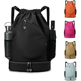 U&middot;helper Sports Drawstring Backpack, Gym Bag with Shoe Compartment | Badminton Sack for Daily Use, Weekend &amp; Overnight Travel, 2 Rackets with Shoe Compartment, Racket Storage, Overnight