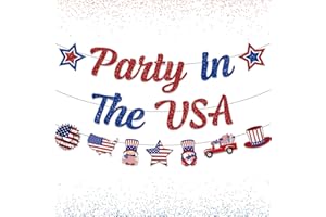 BISWITER Party in the USA Decorations, 4th of July Decorations Party in the USA Banner, Red Blue NO-DIY Fourth of July Decorations Glitter Patriotic Decorations Banner for Party in the USA Independence Day Banner