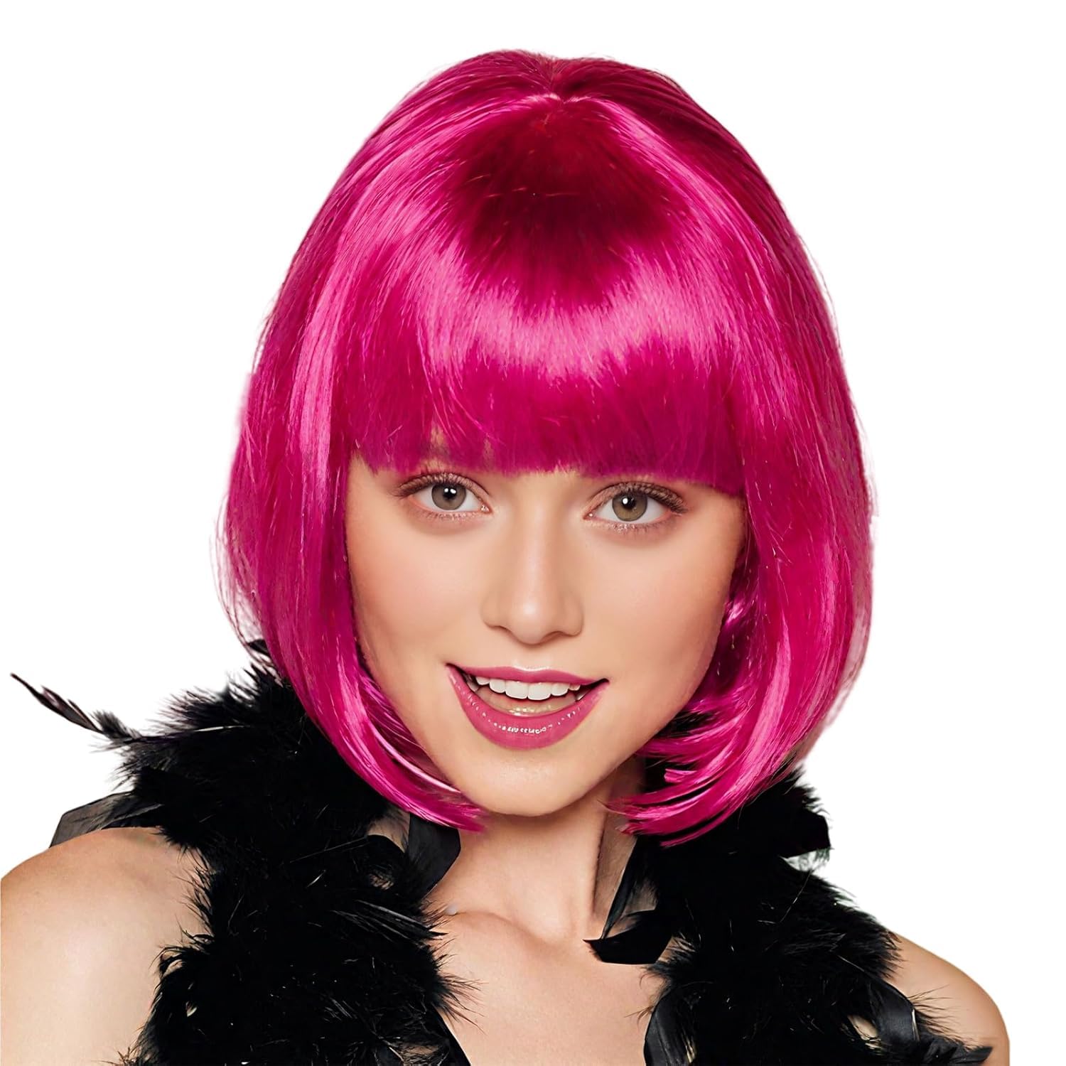 BUYOGET Hot Pink Bob Wig with Fringe 12 Inch Short Straight Costume Wigs for Women Cosplay Party Halloween — image 1