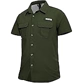 Haimont Men's Fishing Shirts Sun Protection Button Down Hiking Travel Camping Shirt Short Sleeve UV UPF50+ Top