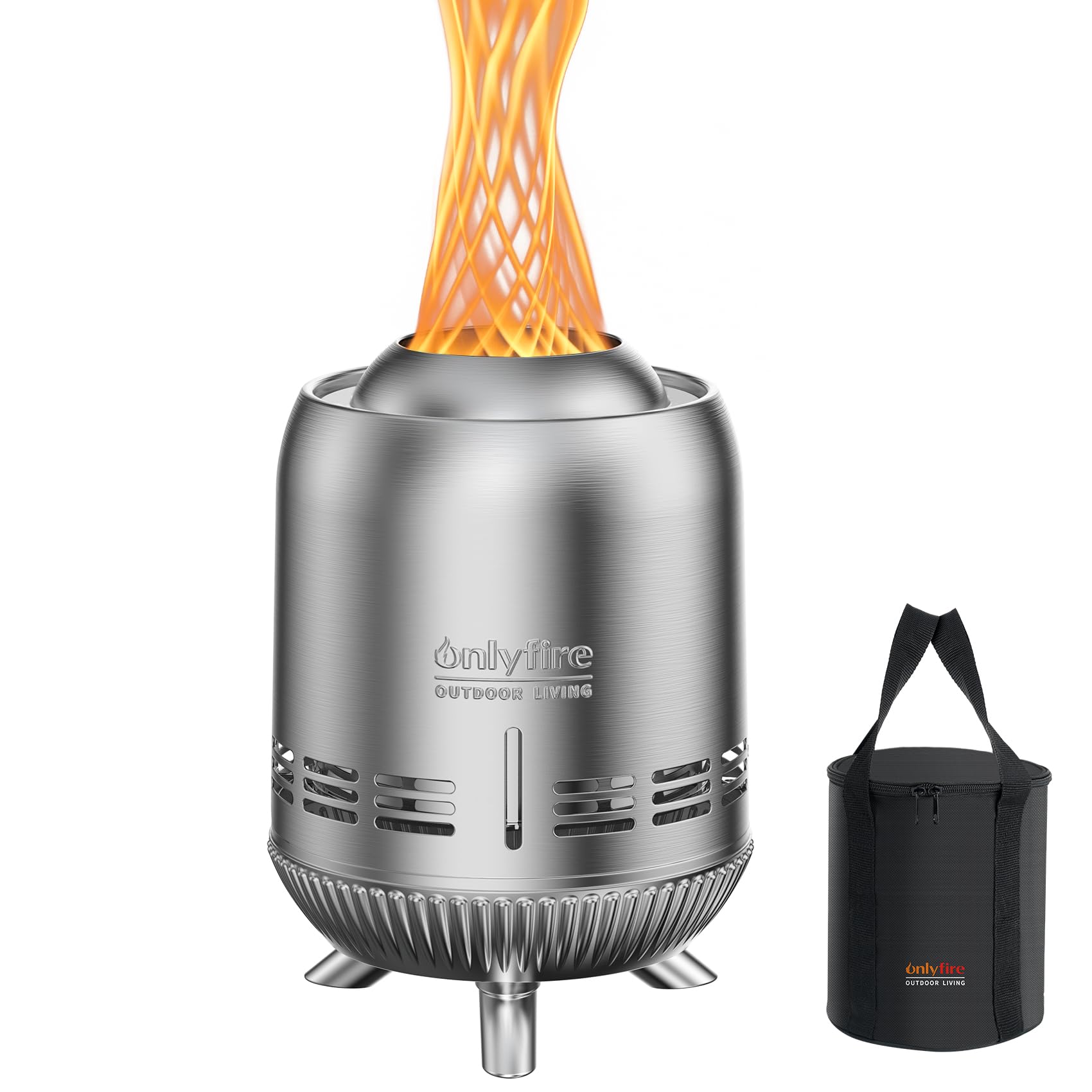 Onlyfire Smokeless Fire Pit with Carrying Bag, Mini Tabletop Fire Pit, Wood&Pellet Burning Fireplace for Outdoor Camping Tailgating Patio Backyard, Silver