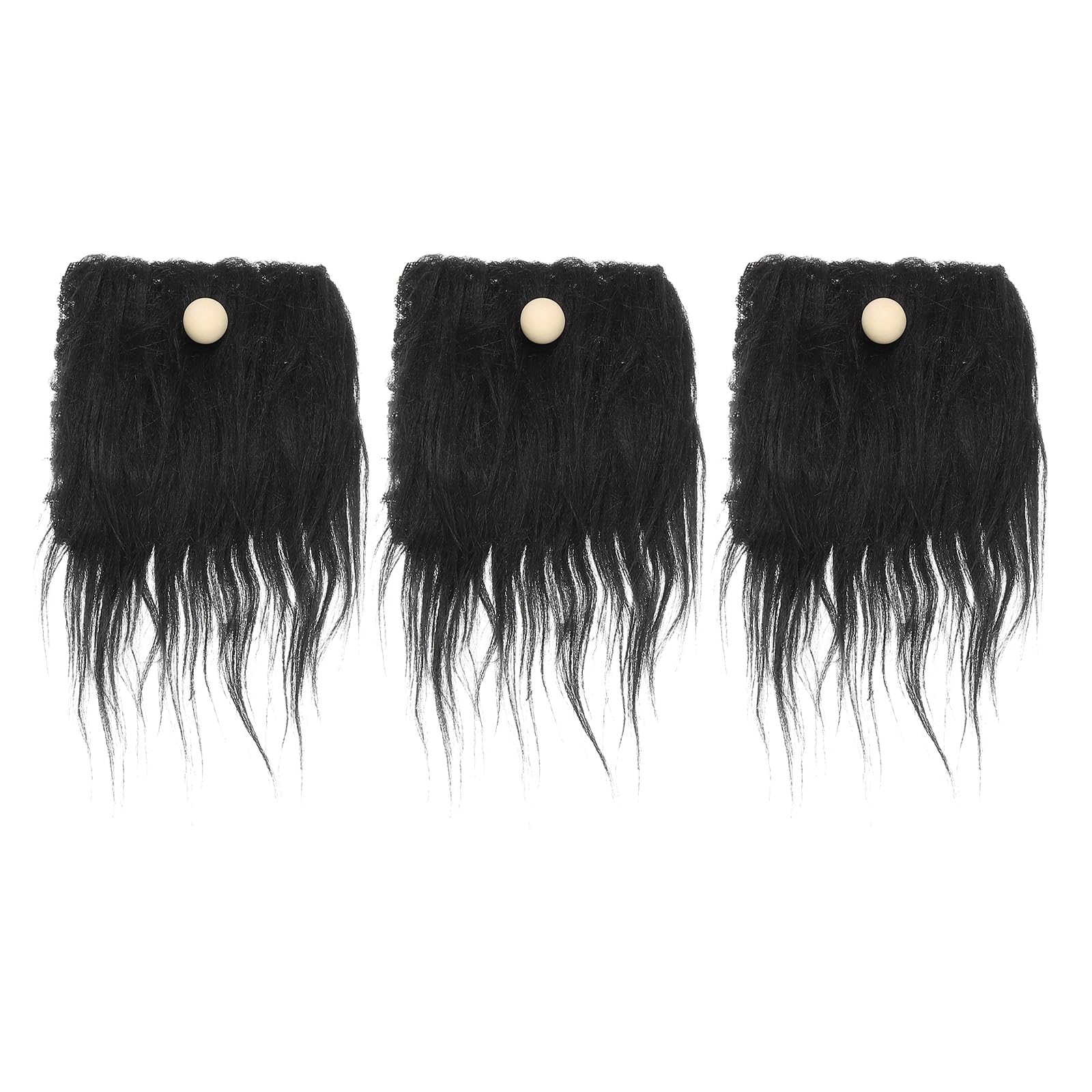 PATIKIL Pre-Cut Gnome Beard, 3 Pcs Fluffy Faux Fur Fabric Handmade Beard with Wood Balls for Gnome Nose DIY Crafts Christmas Halloween Easter, Black, 8 x 4 Inch