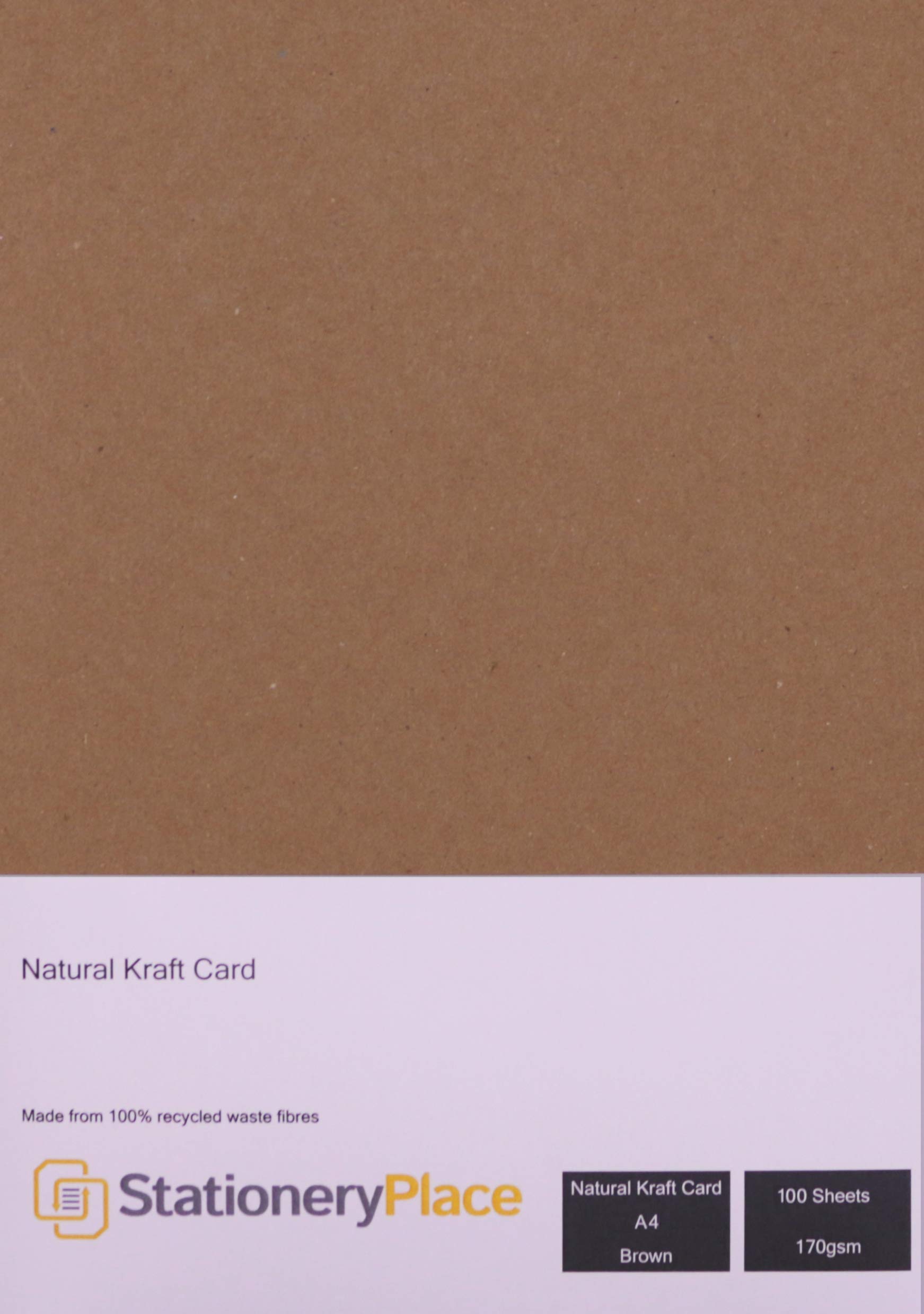 Stationery Place, Thin - Brown Natural Kraft Card A4 170 GSM 100 Sheet Pack