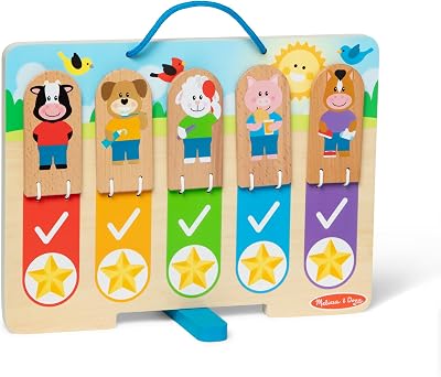 Melissa & Doug Wooden Daily Routines Chart Double-Sided Interactive Board Kids