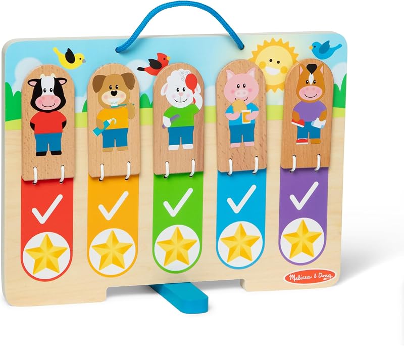 Melissa & Doug Wooden Daily Routines Chart Double-Sided Interactive Board Kids