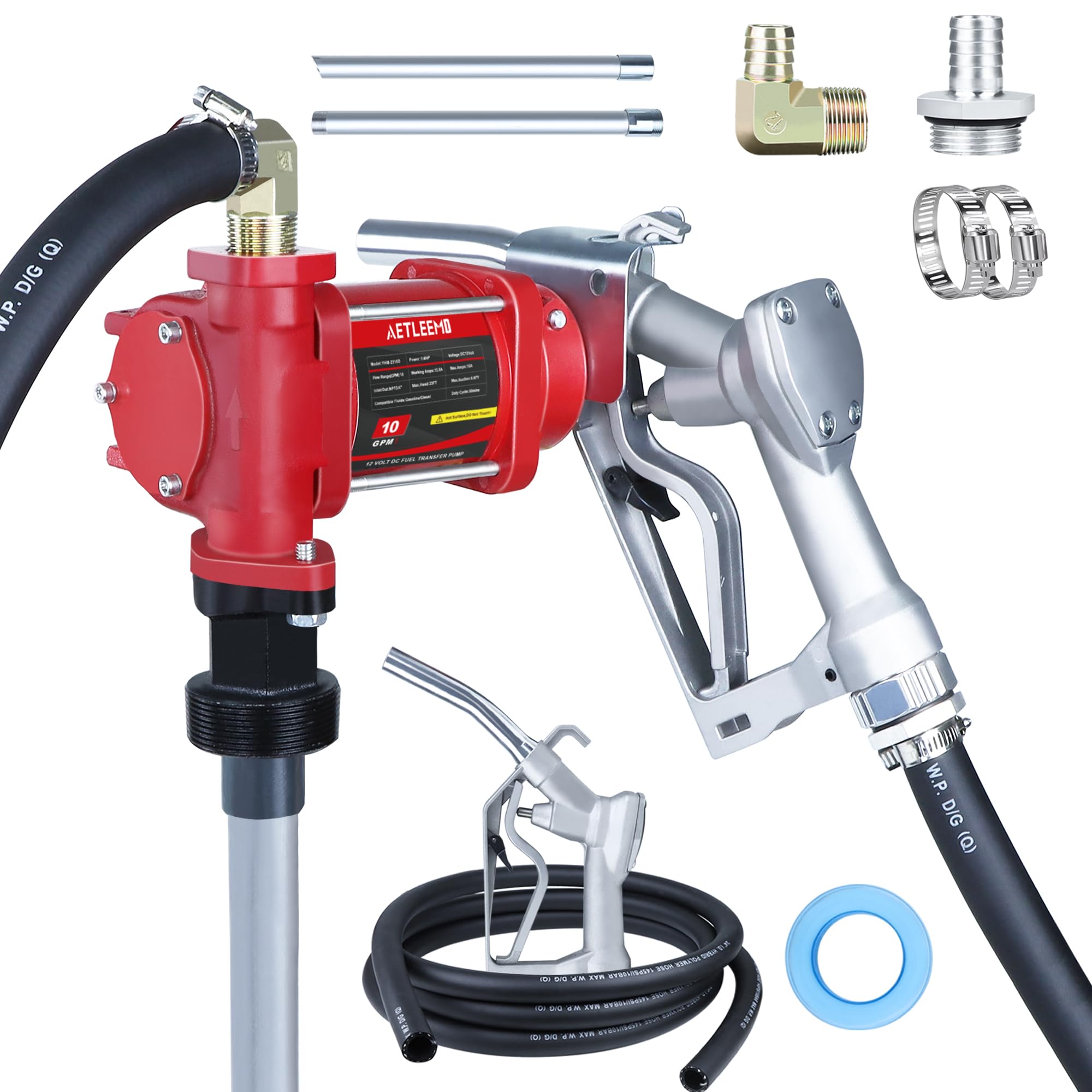 Photo 1 of 12V DC Fuel Transfer Pump with Discharge Hose & Manual Nozzle,10 GPM Diesel Transfer Pump for Gasoline, Diesel, Kerosene