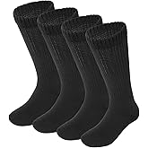 Cosopad Black Diabetic Extra Width Thick Warm Cotton Socks, Triple Cushioned Crew Slipper Socks, 2 Pairs