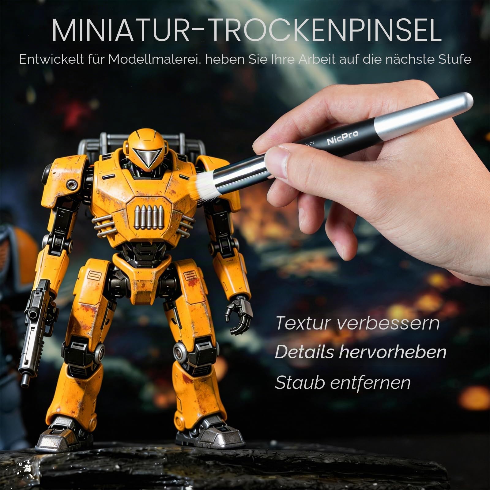 Nicpro Feine Pinselset Drybrush, 21-teiliges Miniatur Pinsel, Fein Detail Modellbau Malen Pinsel und Dry Brush für Acryl, Aquarell, Malen nach Zahlen, Modell, Figur, Pinselset Acrylfarben mit Behälte 2