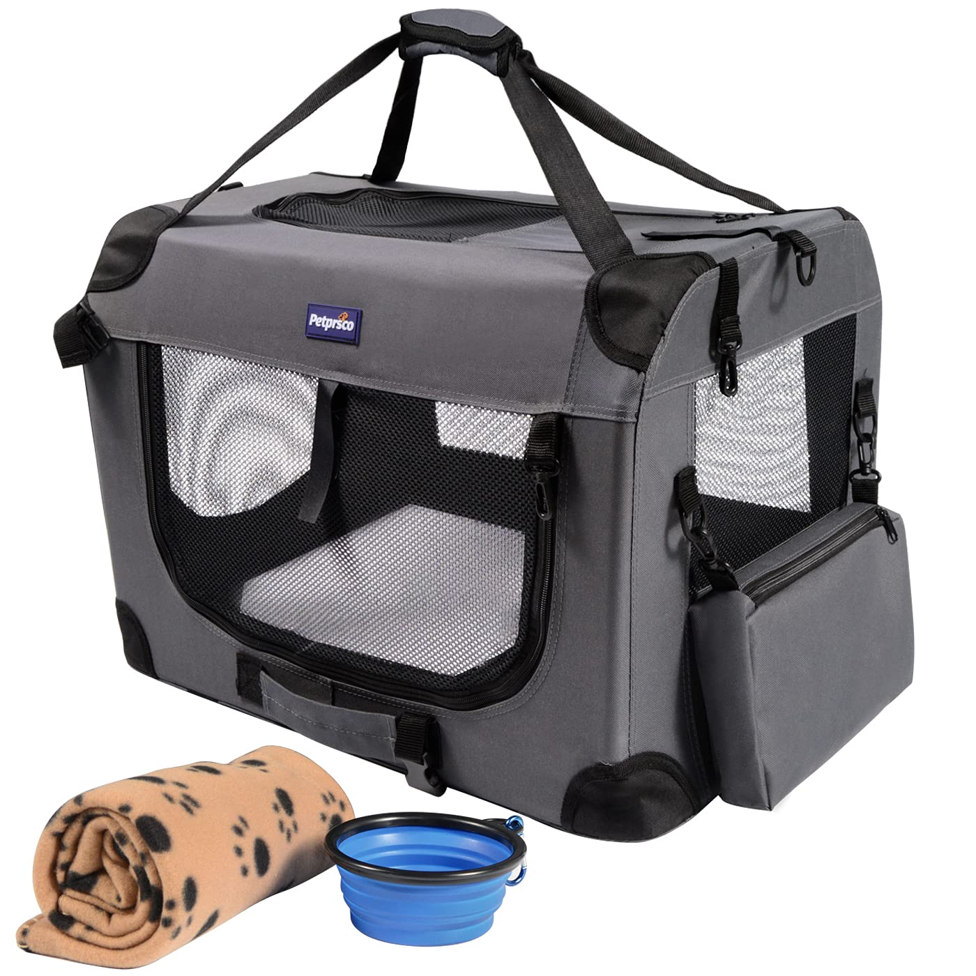 Picture of Petprsco Portable Collapsible Dog Crate, Travel Dog Crate 24x17x17 with ...