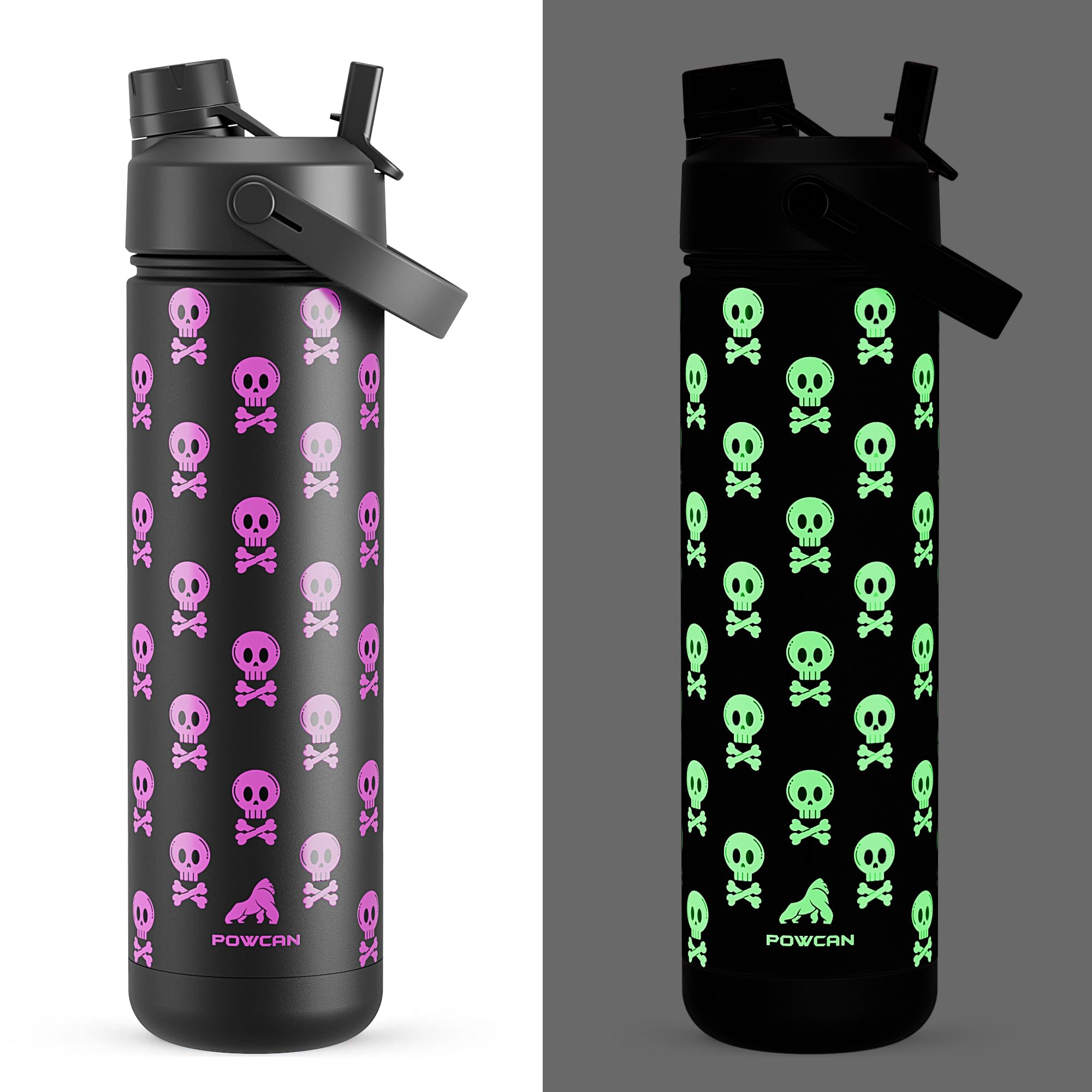 Photo 1 of 26 oz Insulated Water Bottle with 2-in-1 Straw and Spout Lid, Glow-in-the-Dark, 24H Cold, Leakproof, Fits in Car Cup Holder, Stainless Steel for Gift, Trip, Holiday, Sports (Deadly Cute)