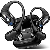 QXUFV Open Ear Headphones, Bluetooth 5.4 Wireless Earbuds Premium Sound with HD Mic, 48H Playtime LED Power Display Auto Pairing Ear Buds, IPX7 Lightweight Comfort Earphones for Sporting, Deep Black