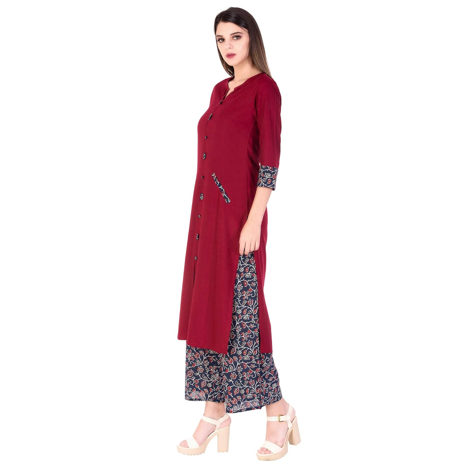 khushal k women's rayon solid kurta with palazzo set