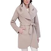 TAHARI Women's Double-faced Luxury Soft Wool Blend Peacoat Removable Belt Wool Coat Oversized Collar