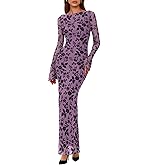 PRETTYGARDEN Women's Floral Bodycon Maxi Dress 2026 Spring Elegant Mesh Long Sleeve Formal Wedding Guest Cocktail Dresses
