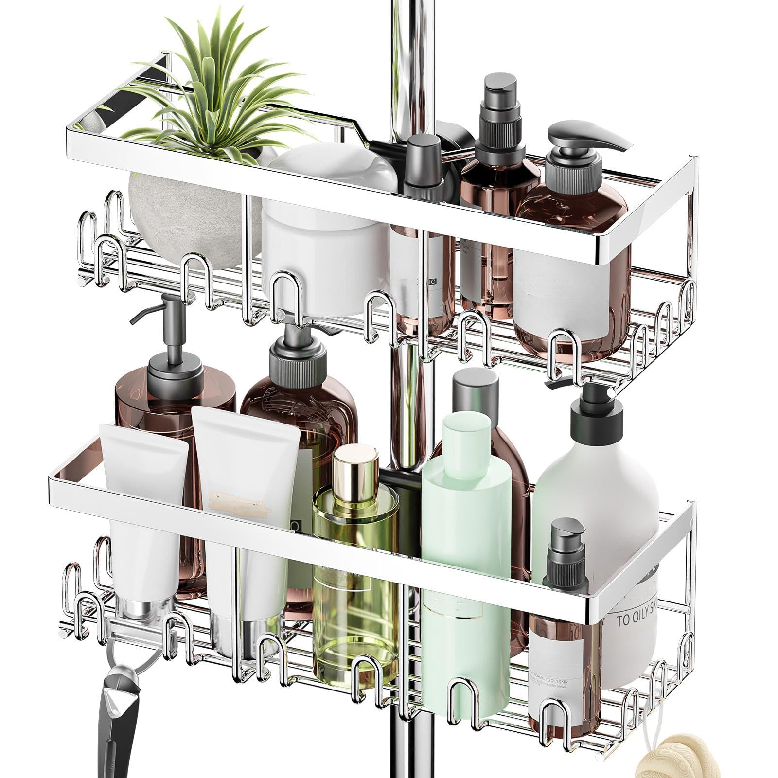 HouseUp Shower Caddy - Fits 18–27mm Circular Riser Rails(Not for Square/Rectangular Poles), Tidy Organiser Rustproof Shower Storage Rack Bathroom Organiser for Shampoo Soap, Kitchen Toilet