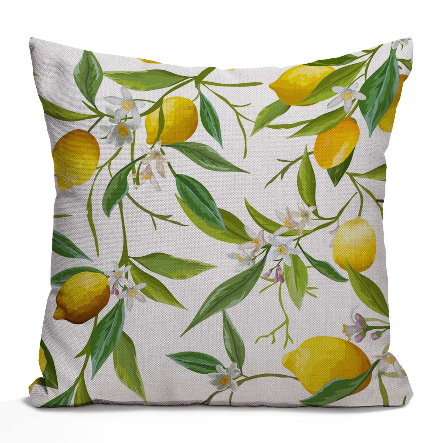 Tomda Cushion Cover Summer Elegant Green Jungle Leaf Floral Lemon Flowers Leaves 45x45cm 18x18 Inch Throw Pillow Cover Pillowcase Sofa Square Print
