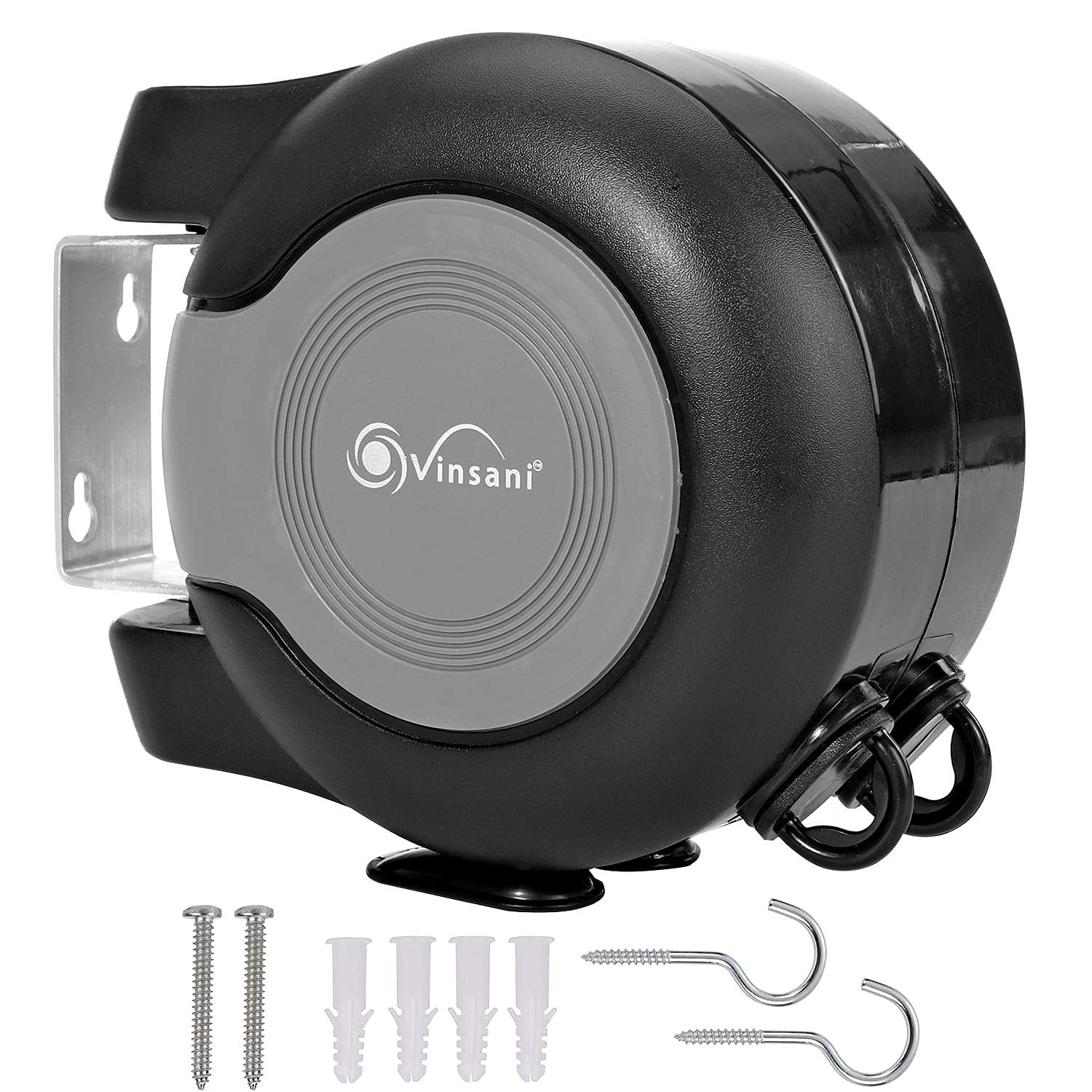 Vinsani 30 metre Retractable Reel Clothes Lines Washing Line with Twin Cable - Wall Mounted Heavy Duty Clothes Dryer 2 x 15m Lines of Drying Space Outdoor, Black