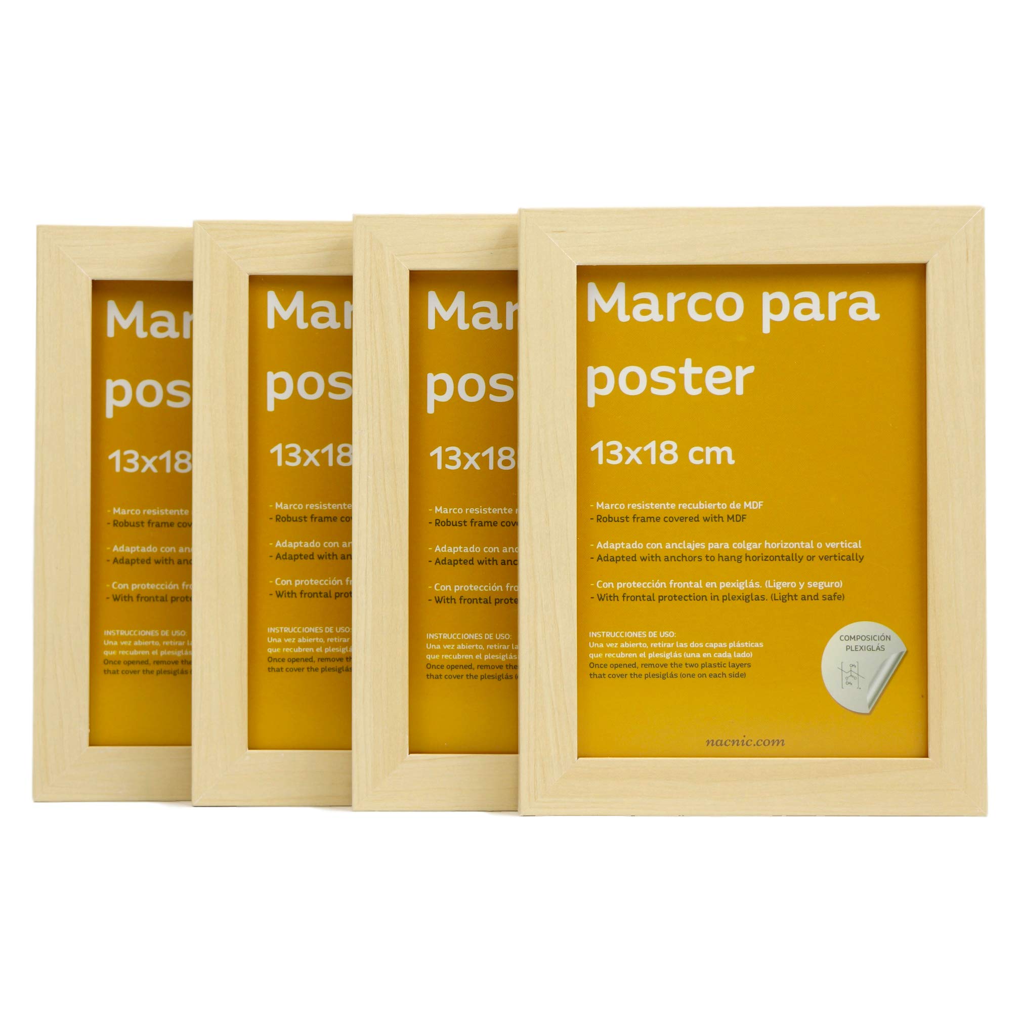 Nacnic Set of 4 Robust Classic photo frame to protect and display photos, diplomas, billboards, posters, pictures... Frames in different sizes and colours. Wood, size 13x18 cm