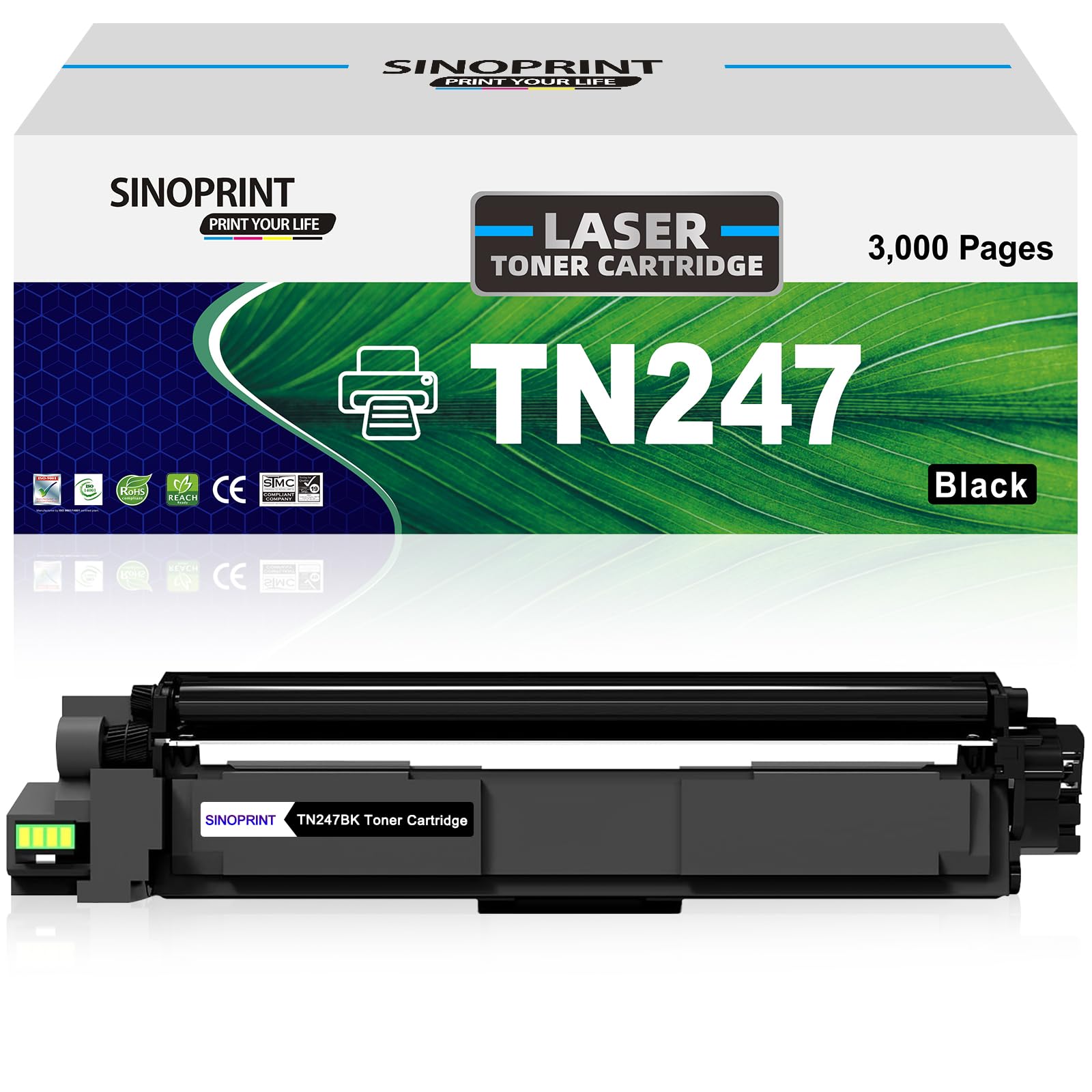 SINOPRINT TN247 TN243BK Toner Compatible for Brother TN-247 TN243CMYK Black For MFC-L3750CDW MFC-L3770CDW MFC-L3710CW DCP-L3550CDW DCP-L3510CDW HL-L3210CW HL-L3230CDW HL-L3270CDW (1-Black)
