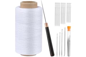 TLKKUE Leather Upholstery Sewing Waxed Thread Kit, 273 Yards Waxed Thread Sewing Needle Straight Awl, Heavy Duty Wax String Sewing Kit for Upholstery Repair Leather Crafting DIY Sewing (Bleach)