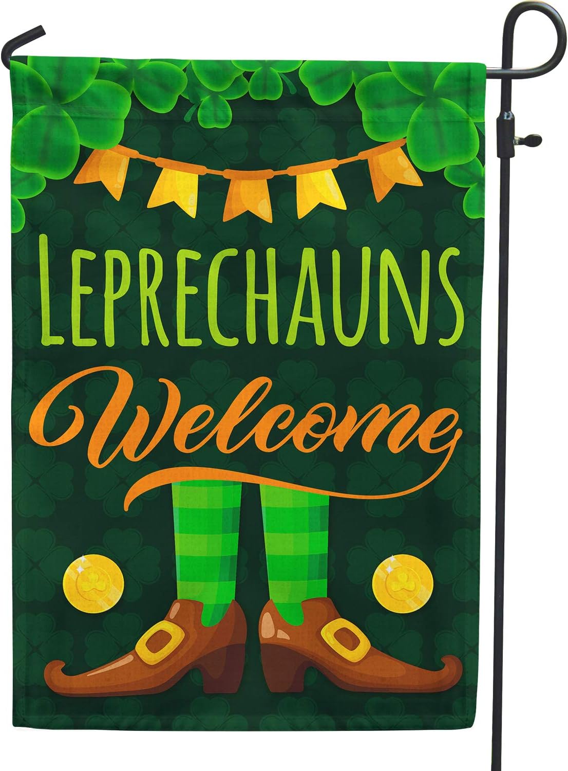 PAMBO Welcome Leprechauns St Patricks Day Garden Flag 12x18 Double Sided Burlap, Shamrocks Flag for Saint Patricks Day Outside Decoration
