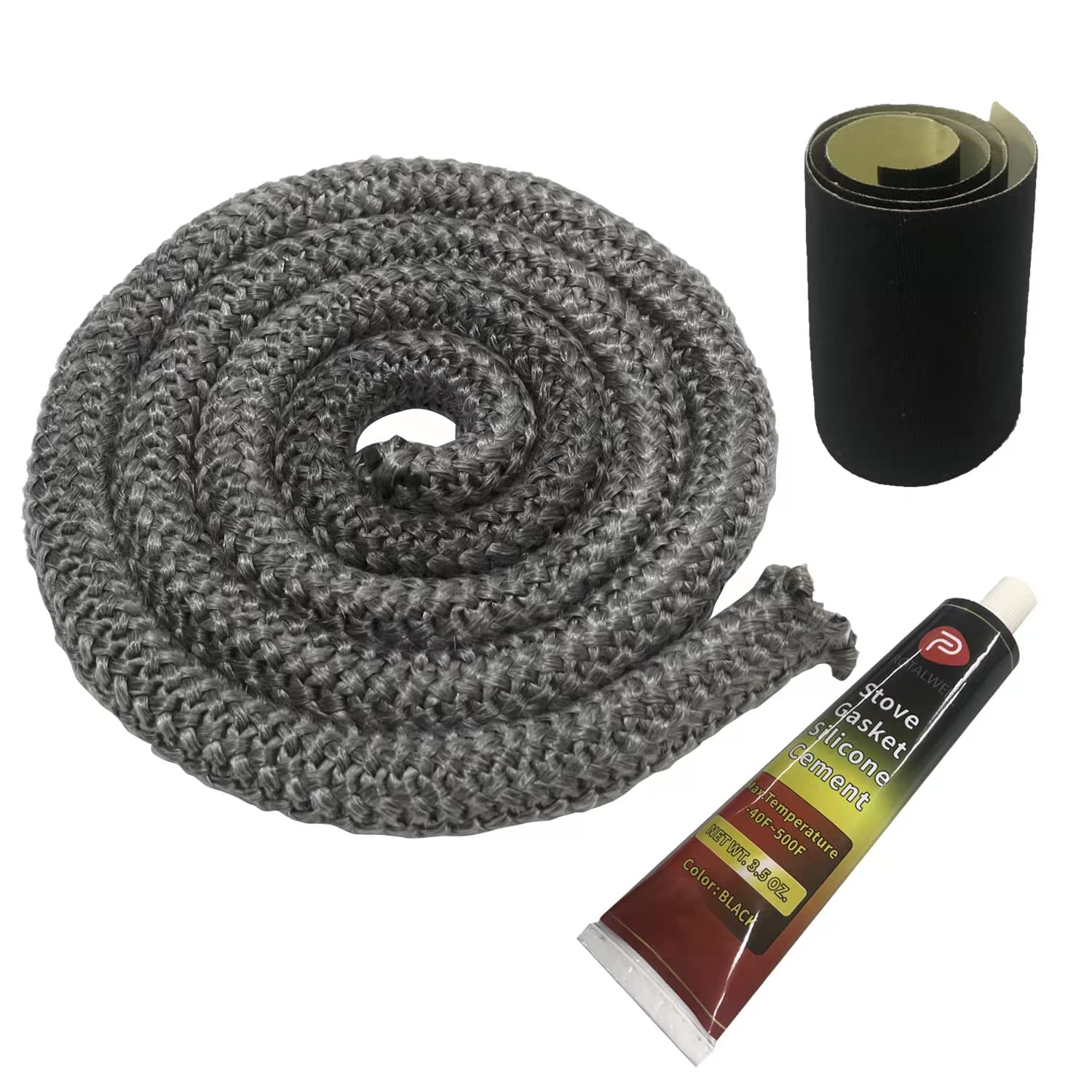 Wood Stove Gasket, 19mm(3/4") Woodstove Door Seal, Gasket Kit Replacement for Stove or Fireplace Doors, Grey Color, High Temperature Resistant Fiberglass Rope, Length 1.8m(72")