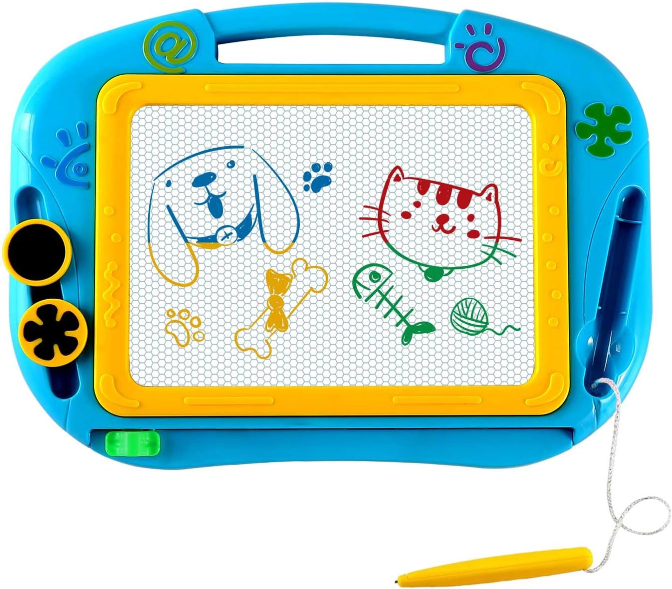 EEDAN Magnetic Magna Doodle Drawing Board for Kids - Colorful Sketch Erasable Tablet Education Writing Pad with 2 Magnet Shapes - Gift for Little Girls Boys Kids Children Travel Size (Blue)