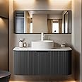 AmbroVania 36 inch Floating Bathroom Vanity with Sink, Natural Solid Wood Modern Bathroom Vanities with Ultra-Thin Ceramic Basin and Marble Top, Soft-Close Design, Pre-Assembled, Gloss Black
