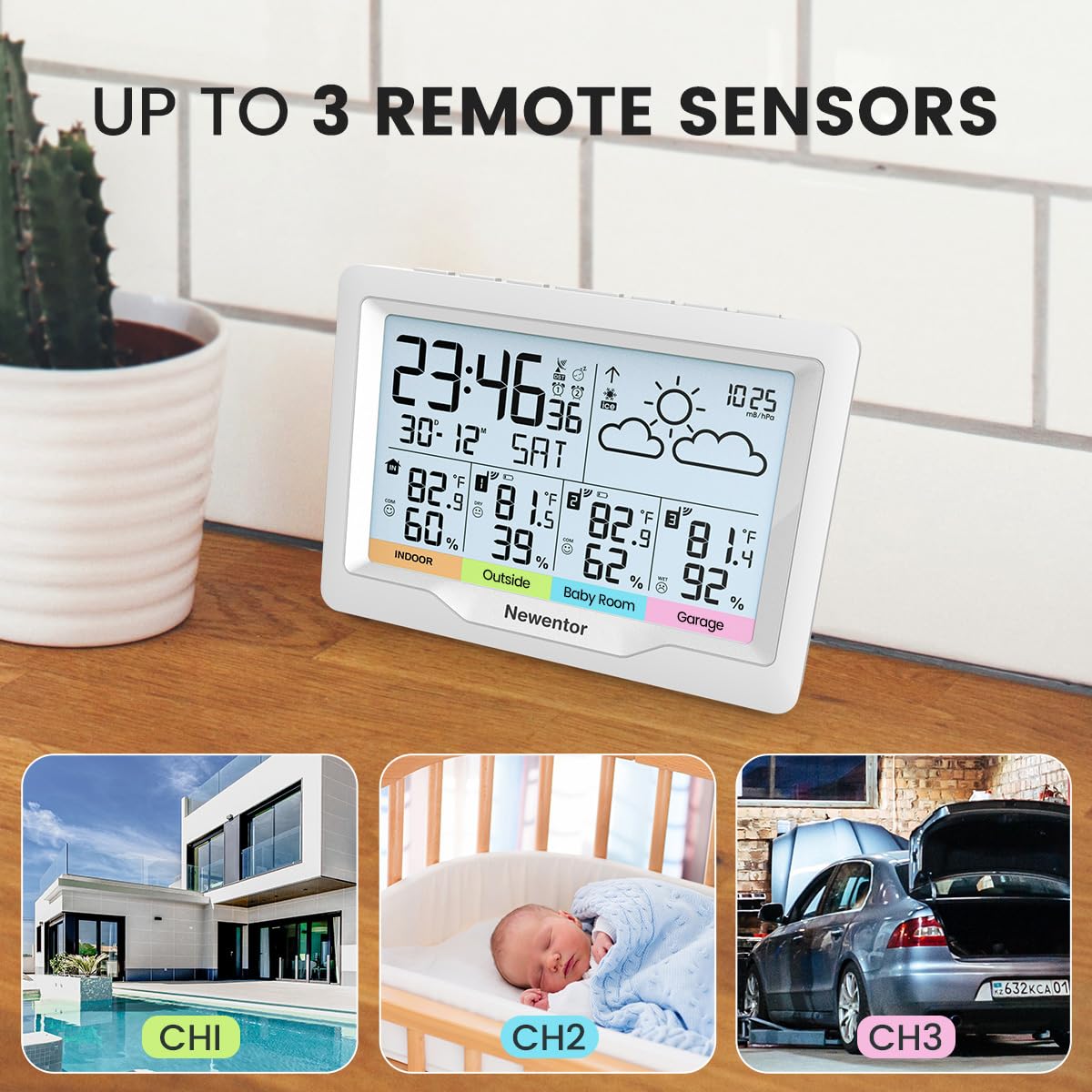 Multi Clock Barometer Temperature Mua Newentor Weather Stations Wireless Indoor Outdoor Multiple Sensors ...