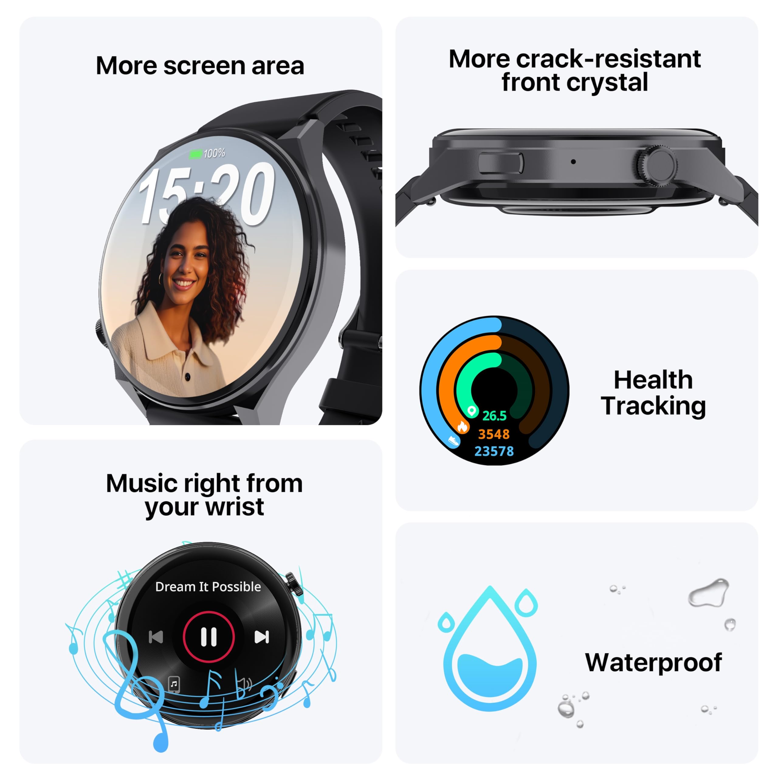 AI Translator Watch, Fitness Tracking, Heart Rate & Sleep Monitor, OLED Display, Titanium Alloy Waterproof, Multi-Sport Modes, Black