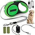 ODRIEW Retractable Dog Leash for Small Dogs-Medium Pet, 16ft for Dog up to 75lbs, with Rechargeable LED Light, Dispenser, Poop Bags, 360° No Tangle, One-Handed Brake & Lock. (Green, 16ft 75lb)