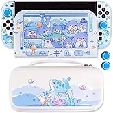 BelugaDesign Shark Switch 2 Bundle | Kawaii Blue Pastel Cute Snap-On Case Carrying Case Dock Cover | Cute Animal Sea Ocean Accessories Set | Compatible with Nintendo Switch 2