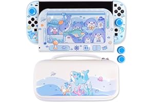 BelugaDesign Shark Switch 2 Bundle | Kawaii Blue Pastel Cute Snap-On Case Carrying Case Dock Cover | Cute Animal Sea Ocean Accessories Set | Compatible with Nintendo Switch 2