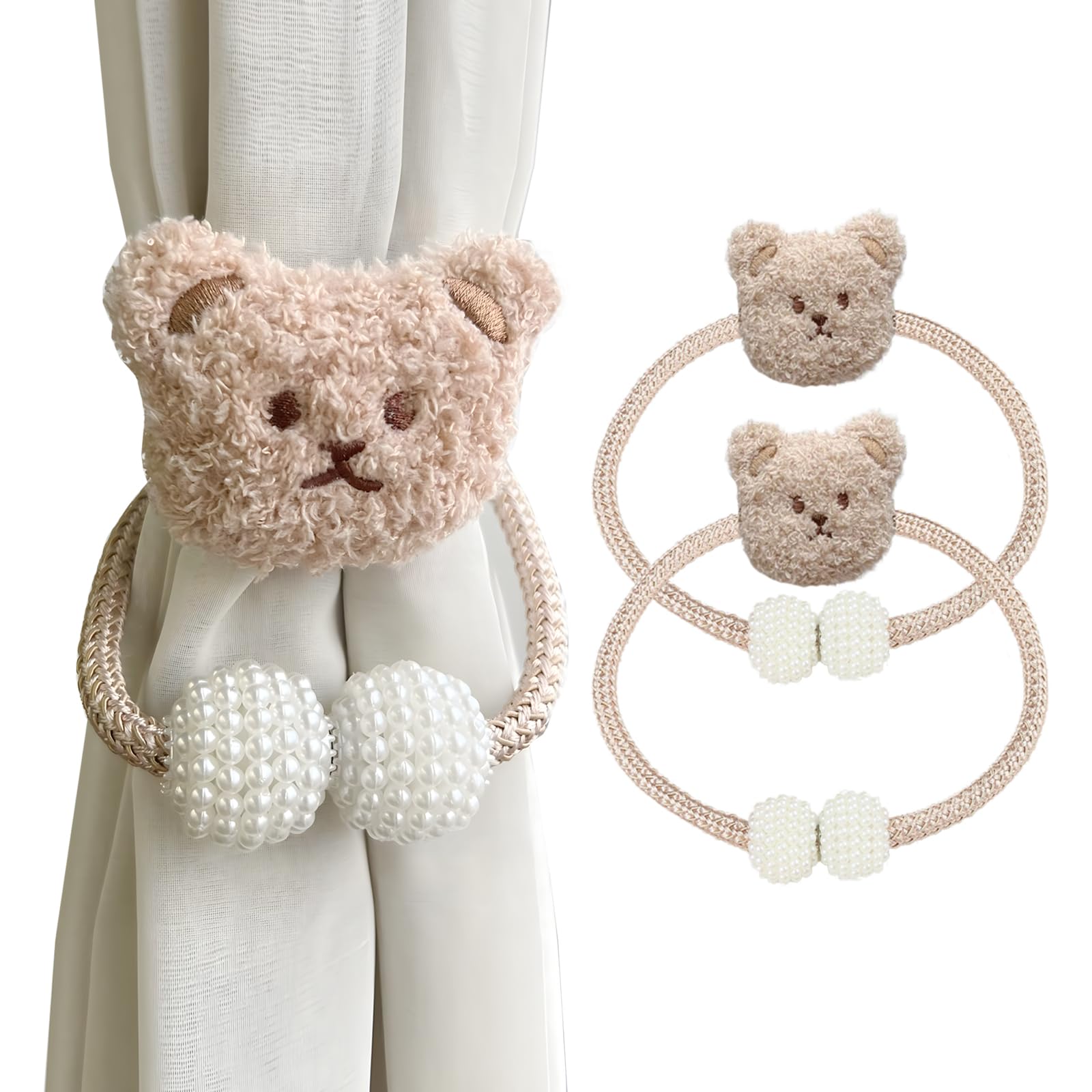 LHLZNB 2 pcs curtain tie backs magnetic, Curtain Tiebacks Buckles，magnetic curtain tie backs，magnetic tie backs for curtains，Applicable to Clip for Home Bedroom Office (Little Bear)