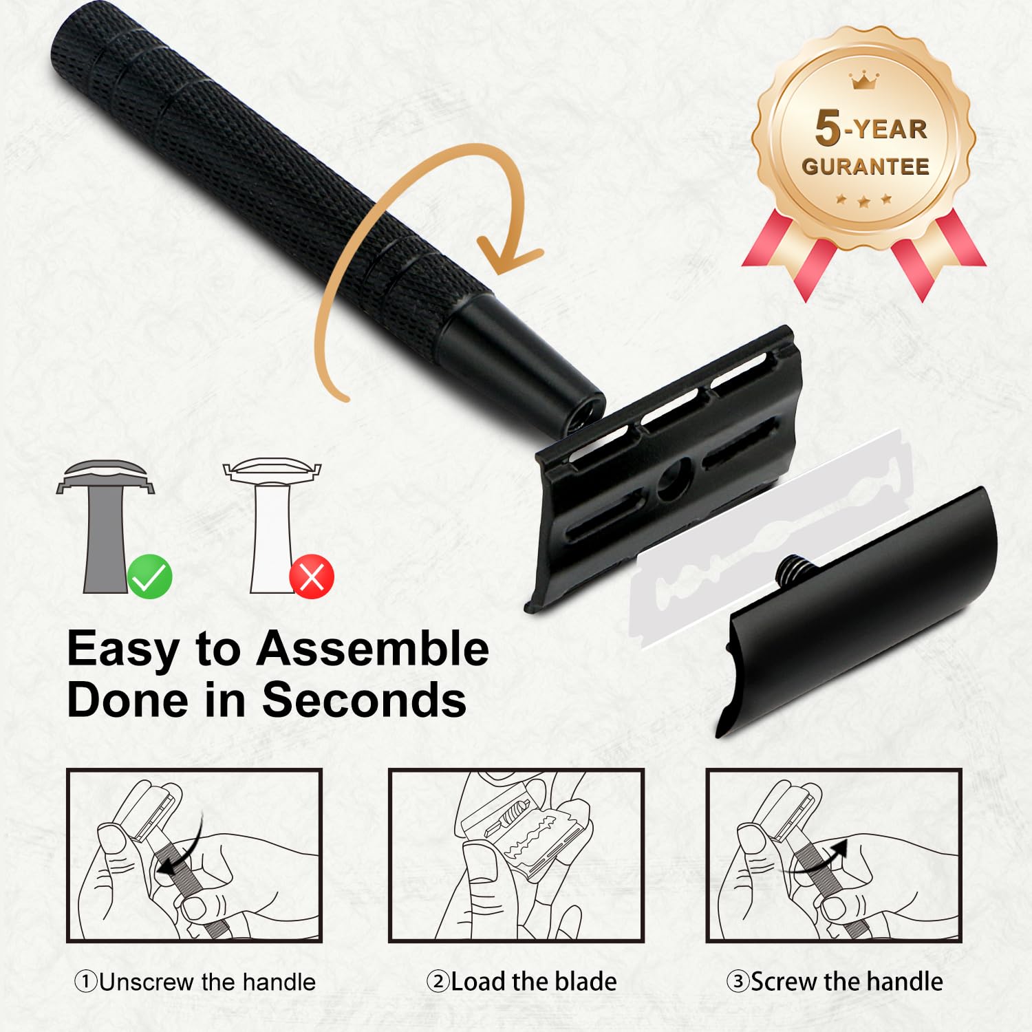 Metal 1 Razor Mua Matte Black Safety Razor, Single Blade Razors for Men, with 10 ...