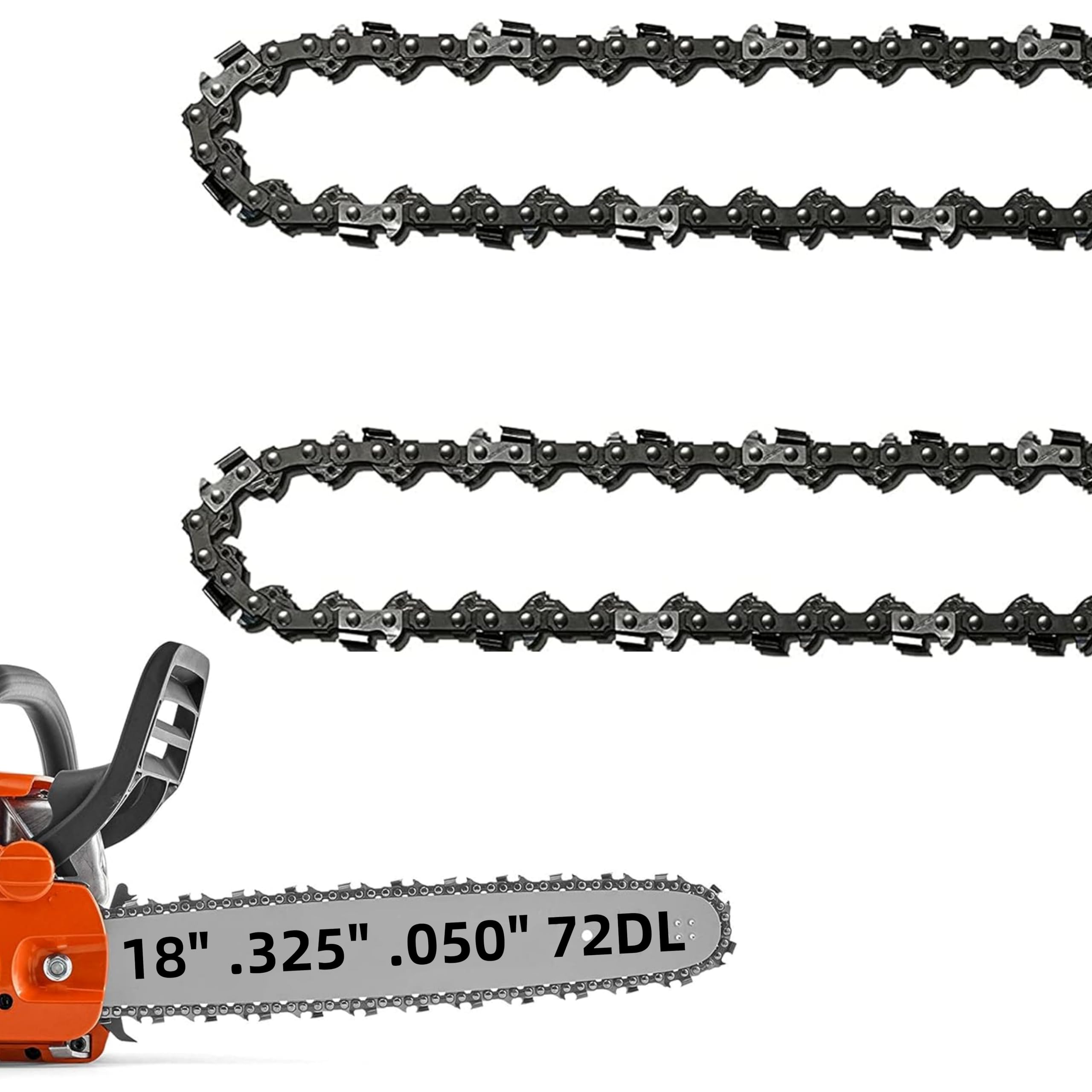 Photo 1 of 2 Pack 18 Inch Chainsaw Chain .325" Pitch .050'' Gauge 72 E Drive Links, 18-Inch Replacement Chains Fits Husqvarna 440 445, Echo Craftsman and more