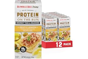 Bumble Bee Prime Protein on the Run Tuna Snack Kit, Pack of 12 - Gourmet Tuna Marinated in Olive Oil & Zesty Lemon with Crackers and Serving Utensil - 19g of Protein Per Serving