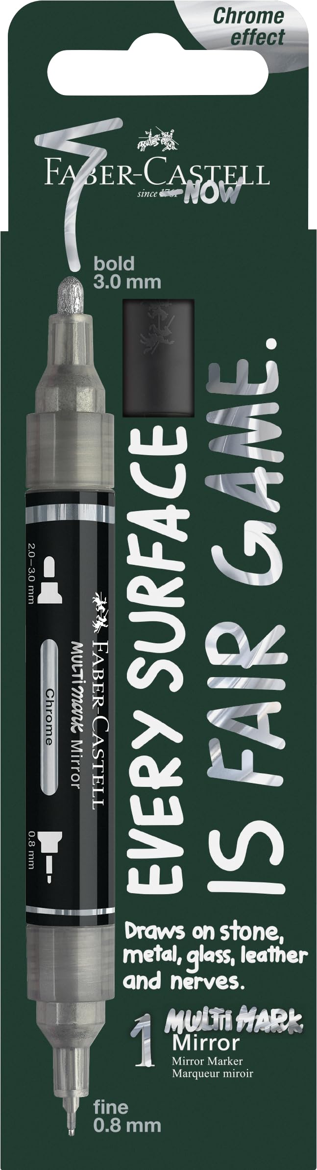 Faber-Castell Multimark Mirror Acrylic Dual Marker Colour 551, Chrome, Art Set Supplies, Water-Based Acrylic Marker Pen, Double Ended, Bold & Fine Tip, Art Markers, Colouring Pens, Highlighters