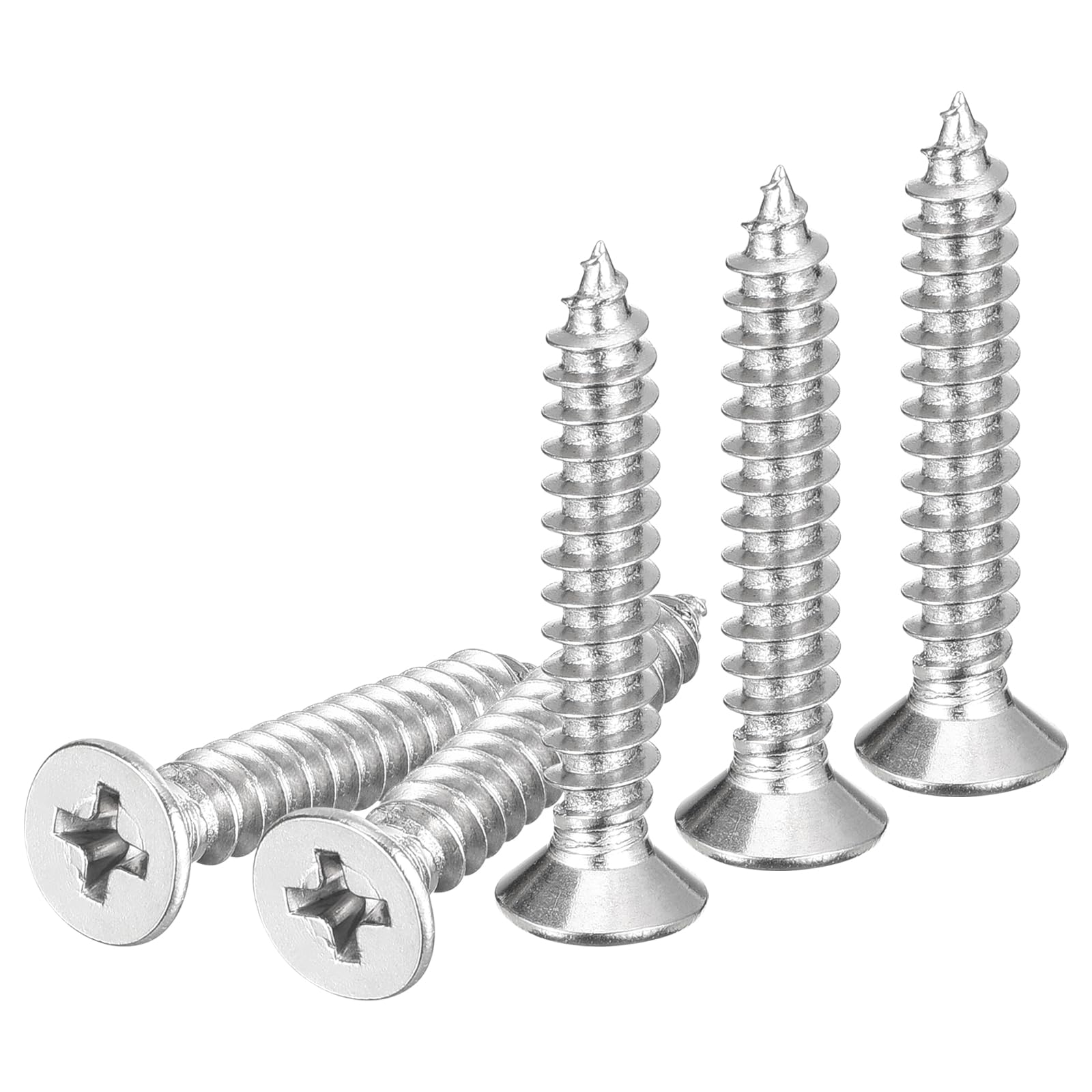 DTGN 50Pcs M5x30mm Flat Head Wood Screws, 304 Stainless Steel Phillips Self Tapping Screws - Good for Woodworking, Furniture - Silver — image 1