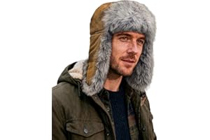 Clakllie Warm Faux Suede Trapper Hat for Men Fur Trooper Hats Winter Ushanka Russian Eskimo Hat Hunting Hats with Ear Flaps