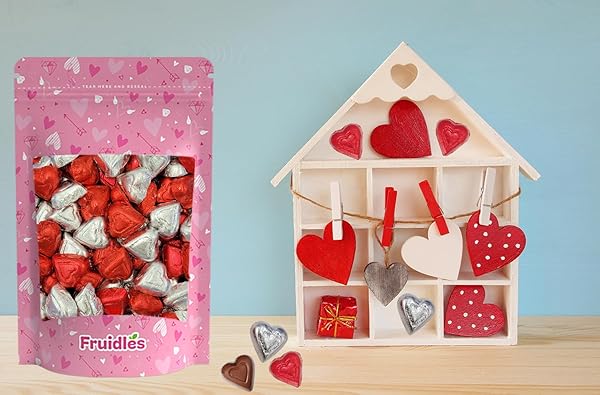 FRUIDLES HAPPY VALENTINE’S DAY MILK CHOCOLATE HEARTS IN BAG, CREAMY CHOCOLATY HEARTS IN RED AND SILVER FOILS, HOLIDAY TREATS, INDIVIDUALLY WRAPPED, KOSHER CERTIFIED DAIRY (HALF-POUND)