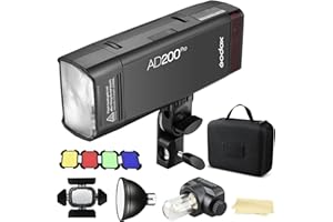 Godox AD200Pro AD200 Pro 200Ws 2.4G TTL 1/8000 HSS Flash Strobe Speedlite Monolight with BD-07 Barn Door Honeycomb Grid 4 Color Filter Kit and AD-S2 Standard Reflector(AD200 Upgrade Version)