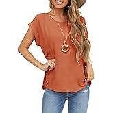 Limerose Women's Short Sleeve Tops Crew Neck Side Button Shirts Casual Loose Fit T-Shirt