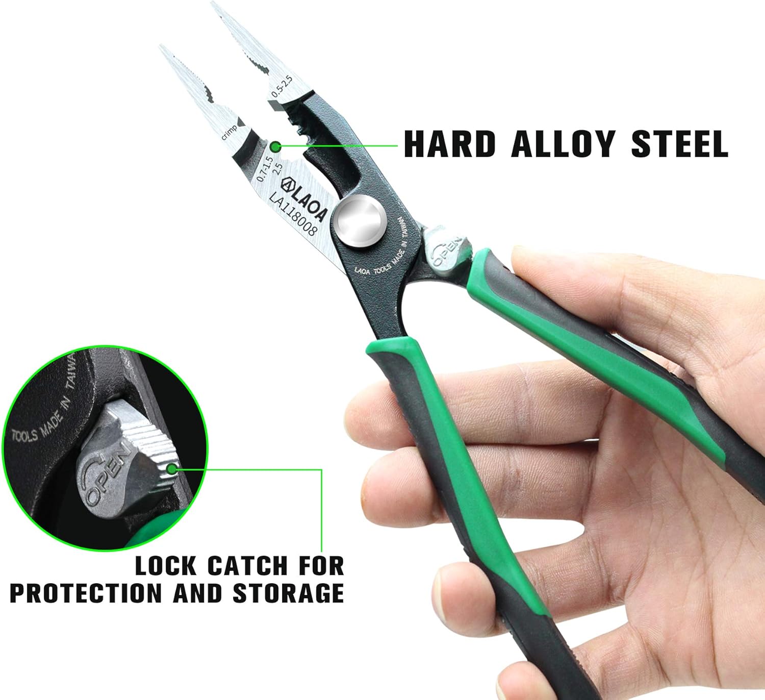 LAOA Needle-nose Pliers with stripper, wire cutter 8-Inch 6 in 1 Multi function 118008 - - 