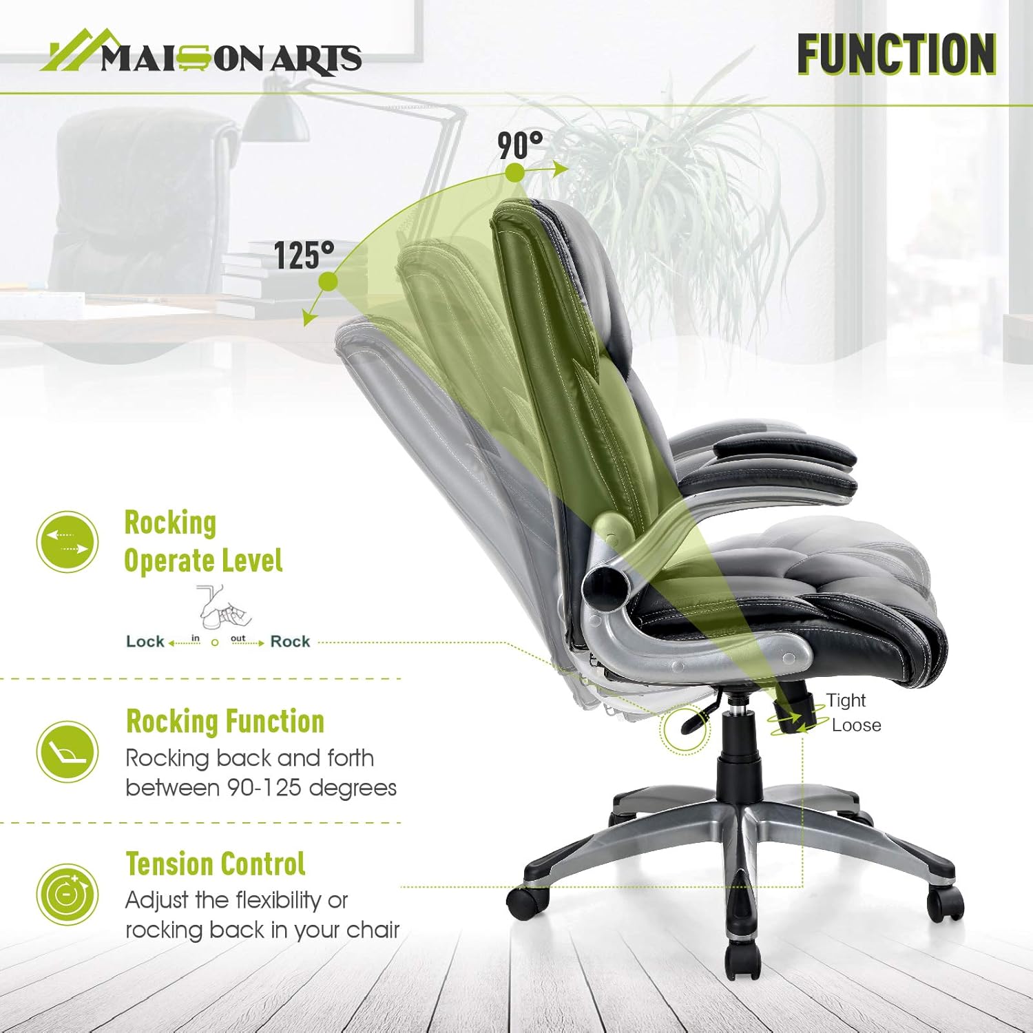 MAISON ARTS Executive Home Office Chair Desk Chair, Ergonomic Adjustable Massage Computer Task Chair with Rocking Function and Flip-up Arms, Black: Kitchen & Dining
